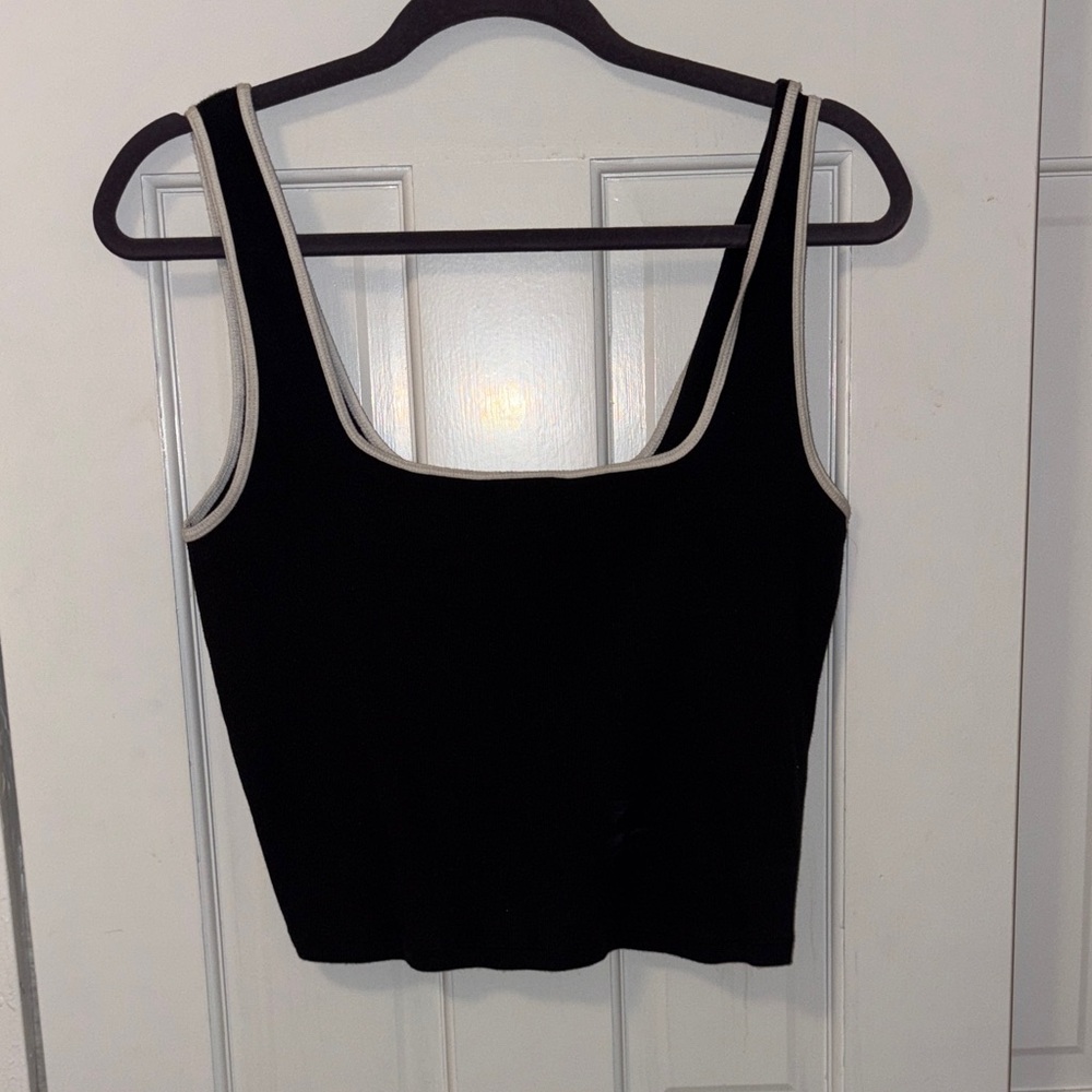 Abercrombie Black Sleeveless Crop Top with White Trim